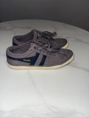 Gola Gray Canvas Sneakers with Navy Side Stripes